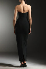 gina black strapless Diamond V-Neck Bandage Maxi Dress