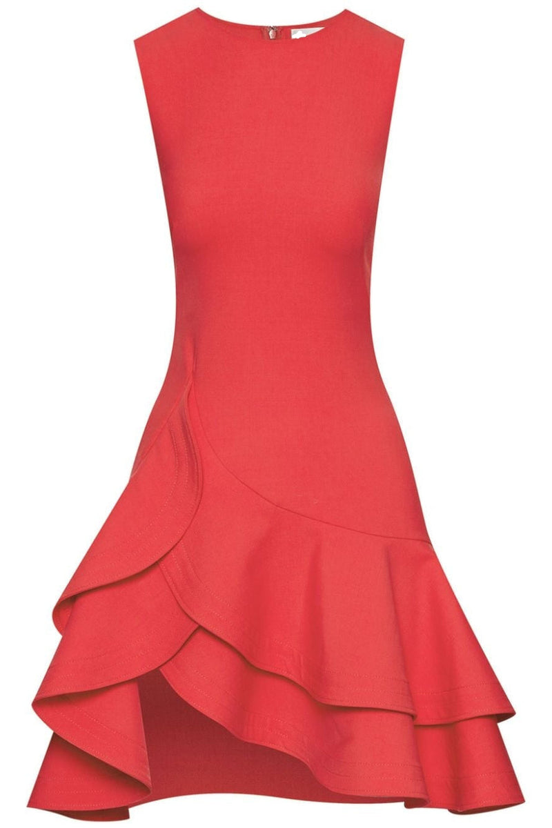 tiered ruffle mini dress in red
