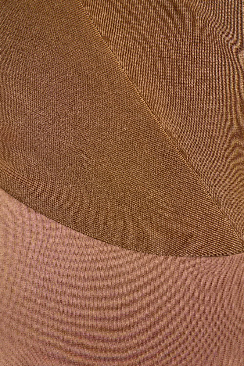 Eleanor Sheath Asymmetric Neck Taffeta Midi Dress in brown