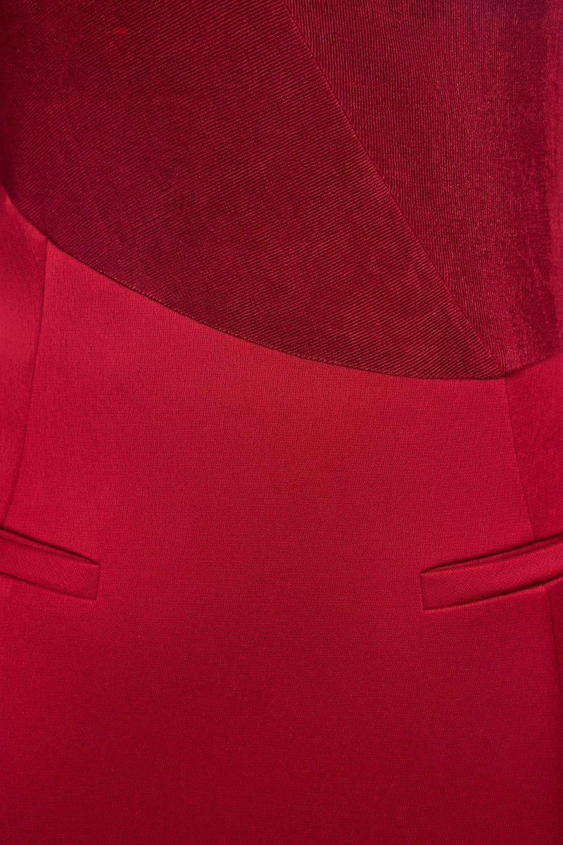 Eleanor Sheath Asymmetric Neck Taffeta Midi Dress in red