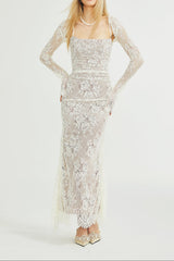 Valérie white floral lace mesh maxi dress