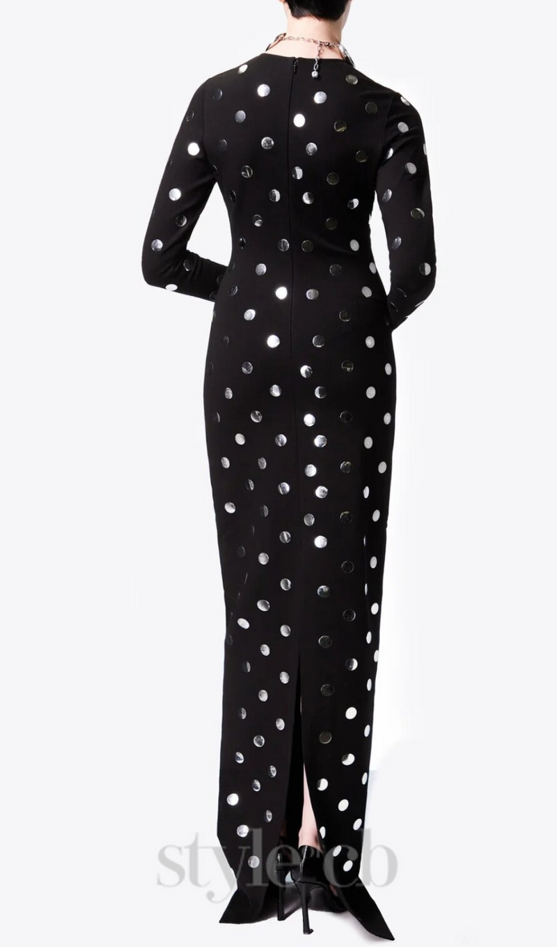 POLKA DOT LONG SLEEVE MAXI DRESS