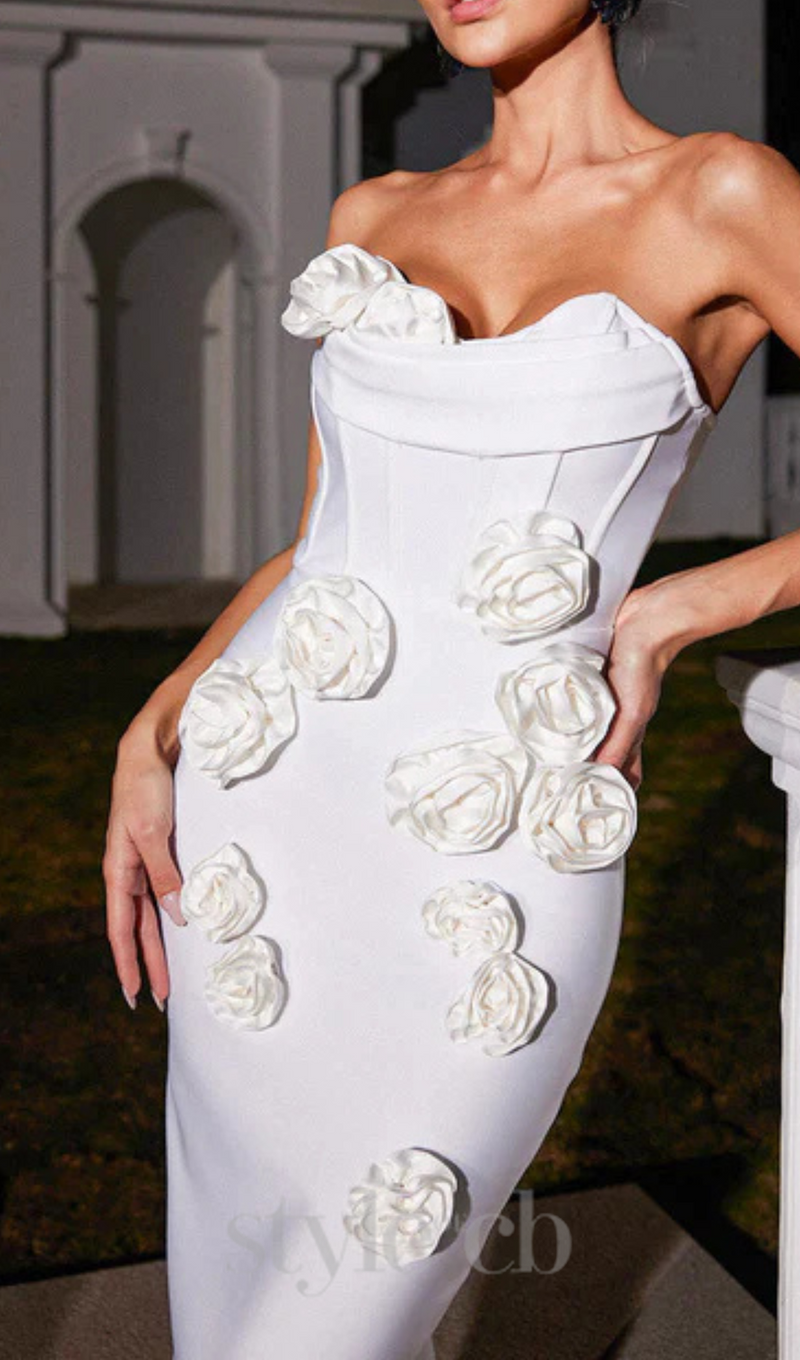 STRAPLESS FLOWER BANDAGE DRESS