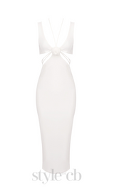 FLOWER CUT OUT BODYCON MIDI DRESS IN WHITE