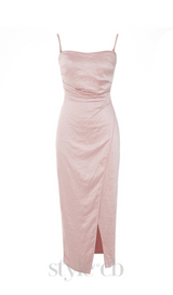 DUSTY ROSE SPAGHETTI STRAPS WRAP DRESS WITH SLIT