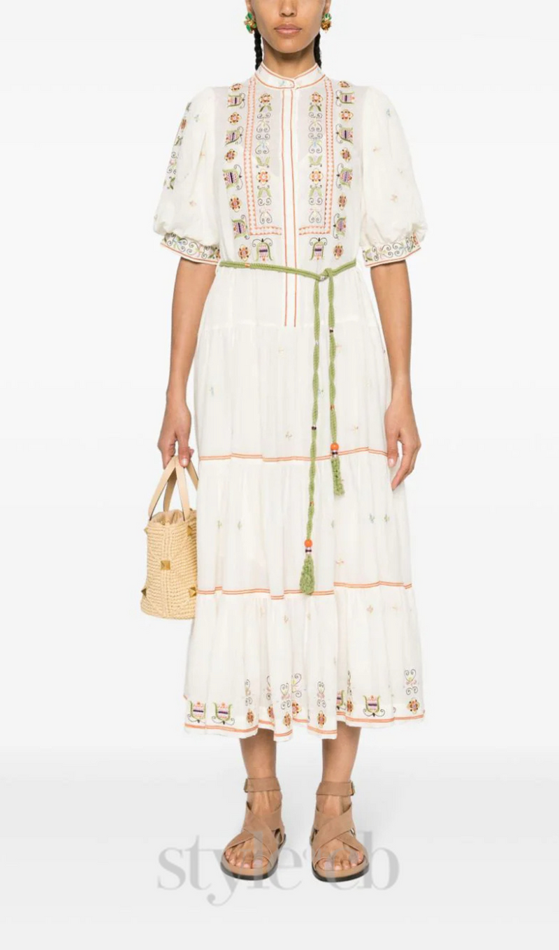 LOVELLA FLORAL-EMBROIDERED MIDI DRESS