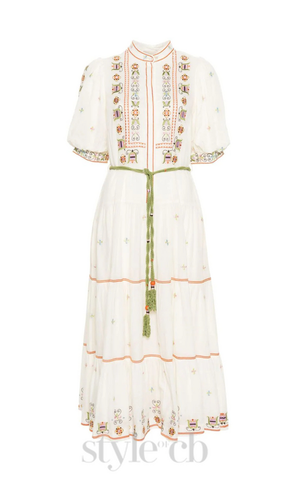 LOVELLA FLORAL-EMBROIDERED MIDI DRESS