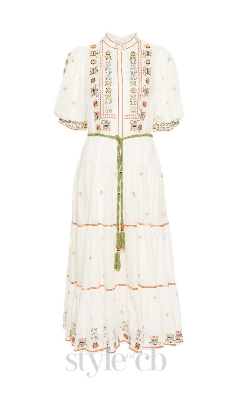 LOVELLA FLORAL-EMBROIDERED MIDI DRESS