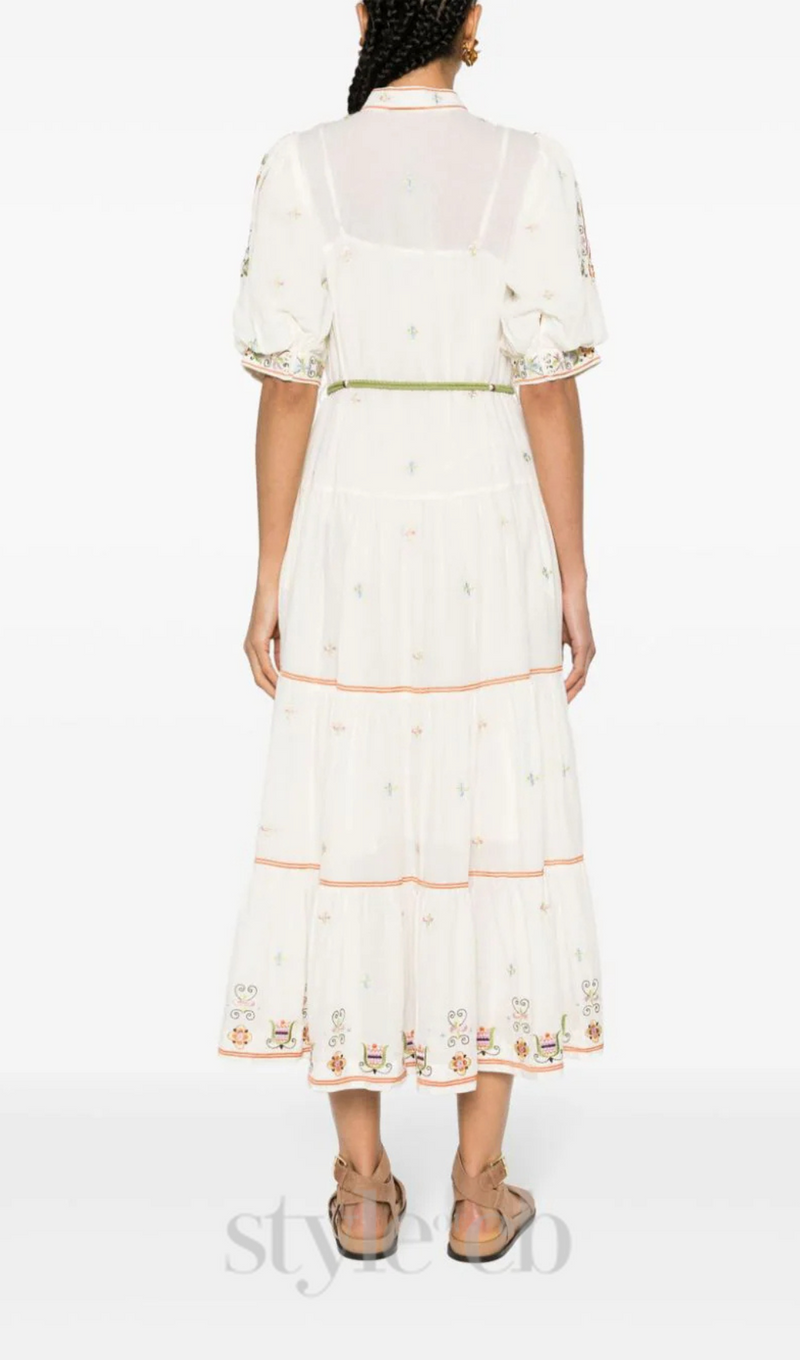 LOVELLA FLORAL-EMBROIDERED MIDI DRESS