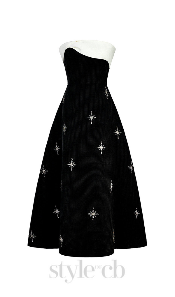 ELENOR A-LINE STONE TWEED MIDI DRESS