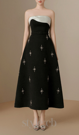 ELENOR A-LINE STONE TWEED MIDI DRESS