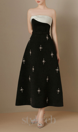 ELENOR A-LINE STONE TWEED MIDI DRESS