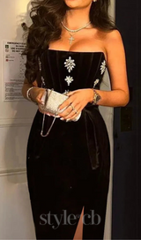 STRAPLESS CRYSTAL DETAIL MAXI DRESS BLACK