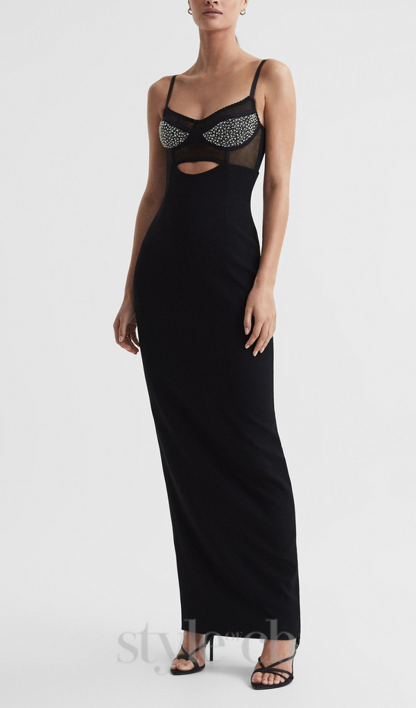 CRYSTAL EMBELLISHED CORSET MAXI DRESS