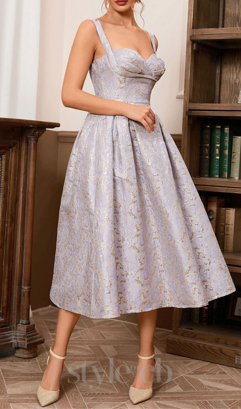 BUSTIER A LINE MIDI DRESS IN PURPLE