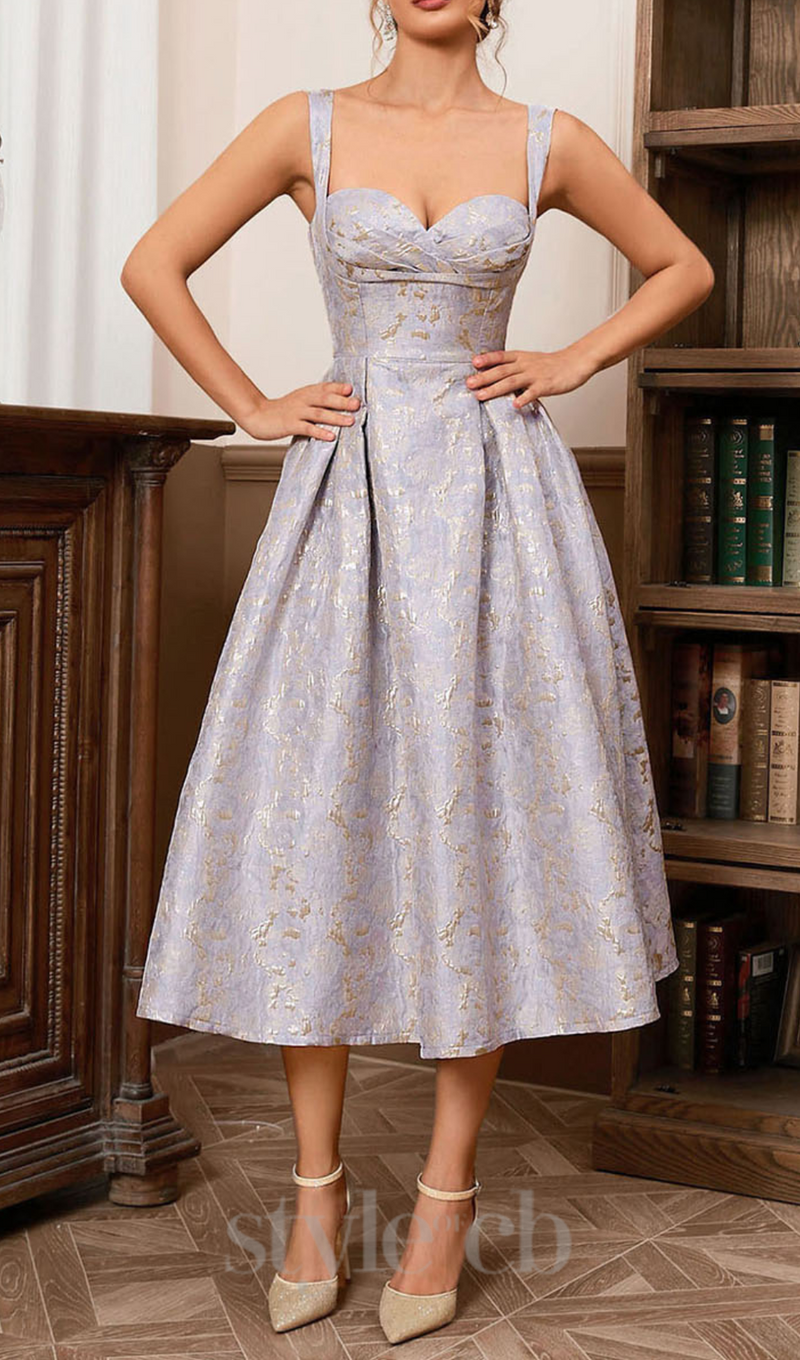 BUSTIER A LINE MIDI DRESS IN PURPLE