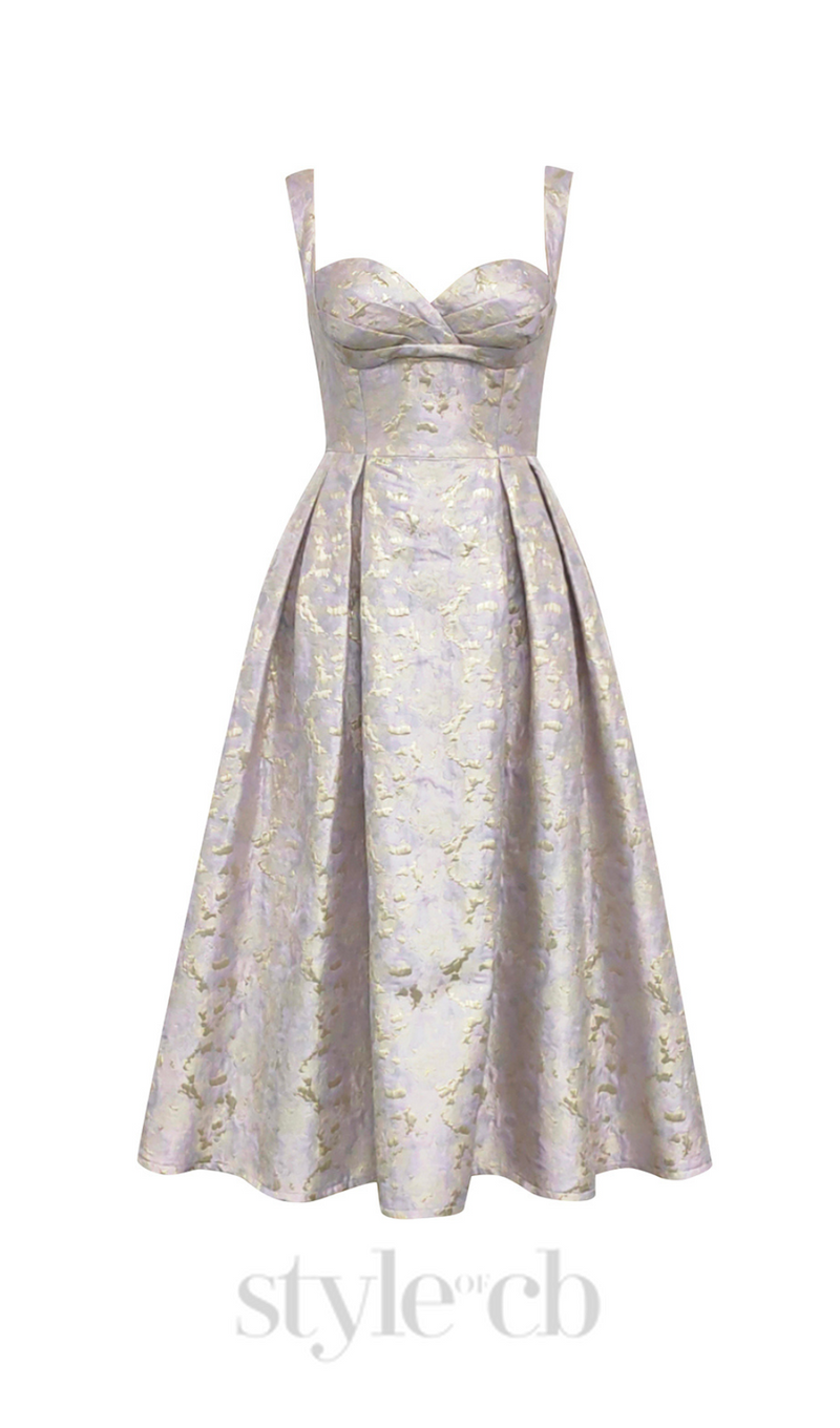 BUSTIER A LINE MIDI DRESS IN PURPLE