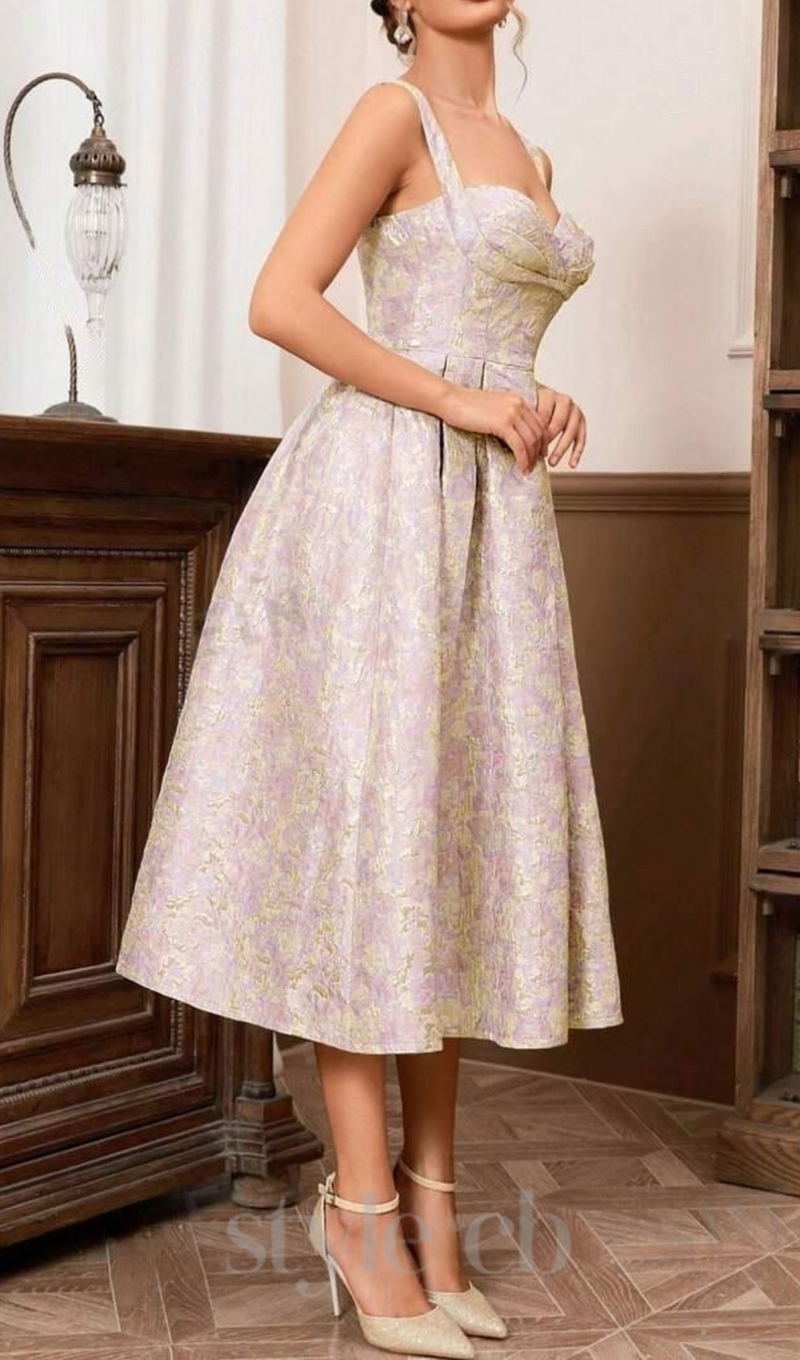 BUSTIER A LINE MIDI DRESS IN PINK