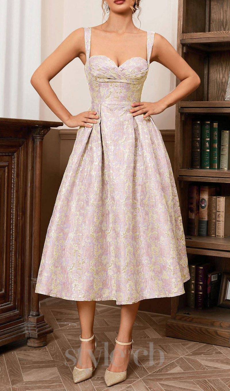 BUSTIER A LINE MIDI DRESS IN PINK