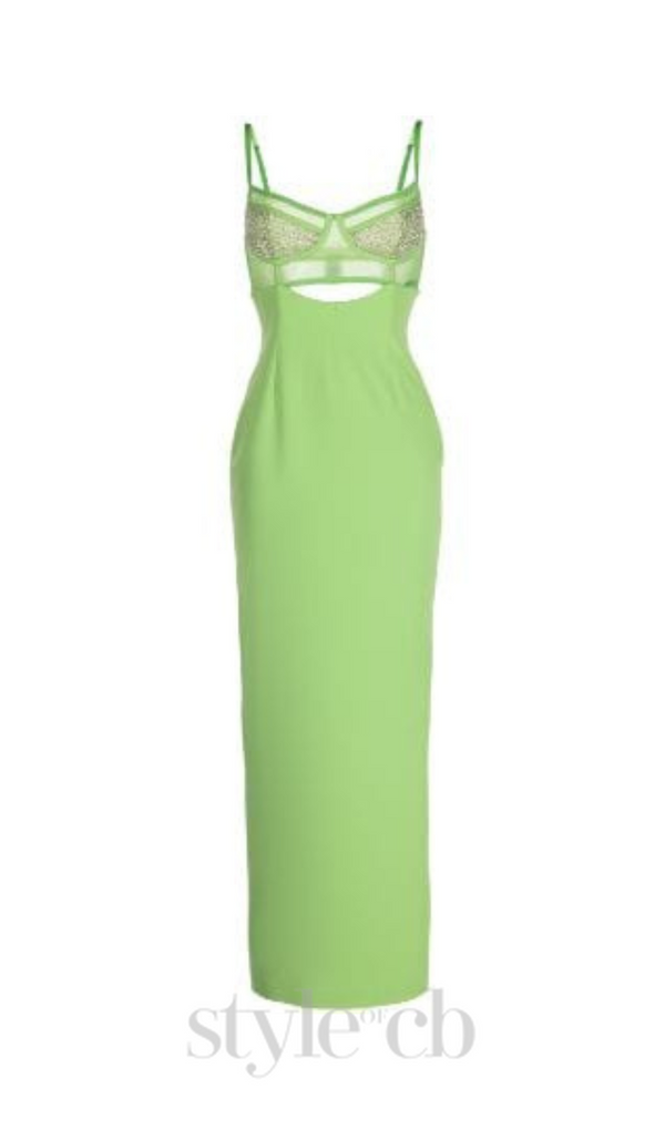 GREEN BEADING BANDAGE MIDI DRESS