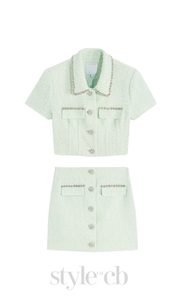 CRYSTAL EMBELLISHED TWEED SKIRT SET