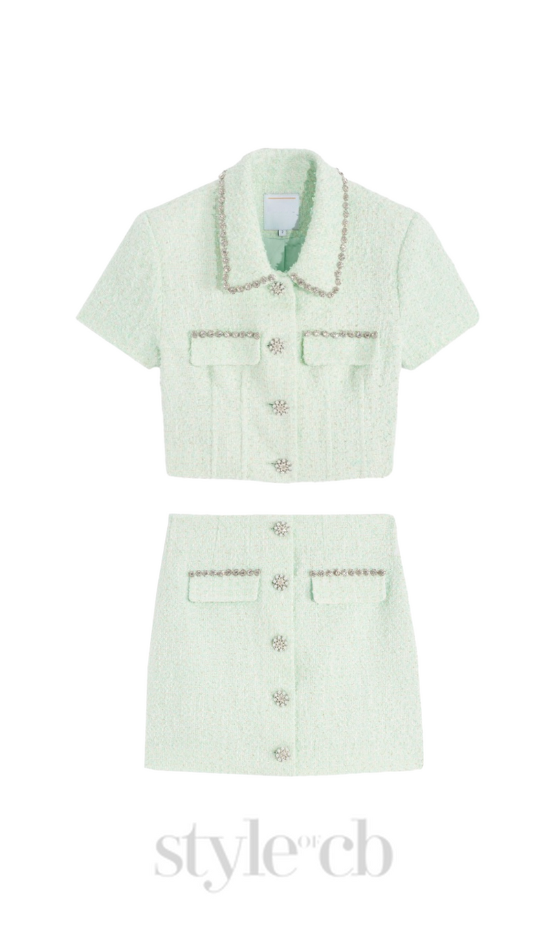 CRYSTAL EMBELLISHED TWEED SKIRT SET