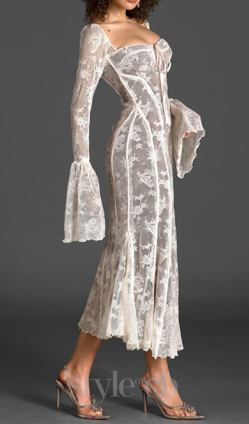 BELL SLEEVE LACE MIDI DRESS