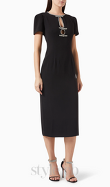 BLACK RHINESTONE-EMBELLISHED MIDI DRESS