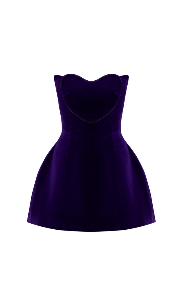 OFF SHOULDER HEART VELVET MINI DRESS