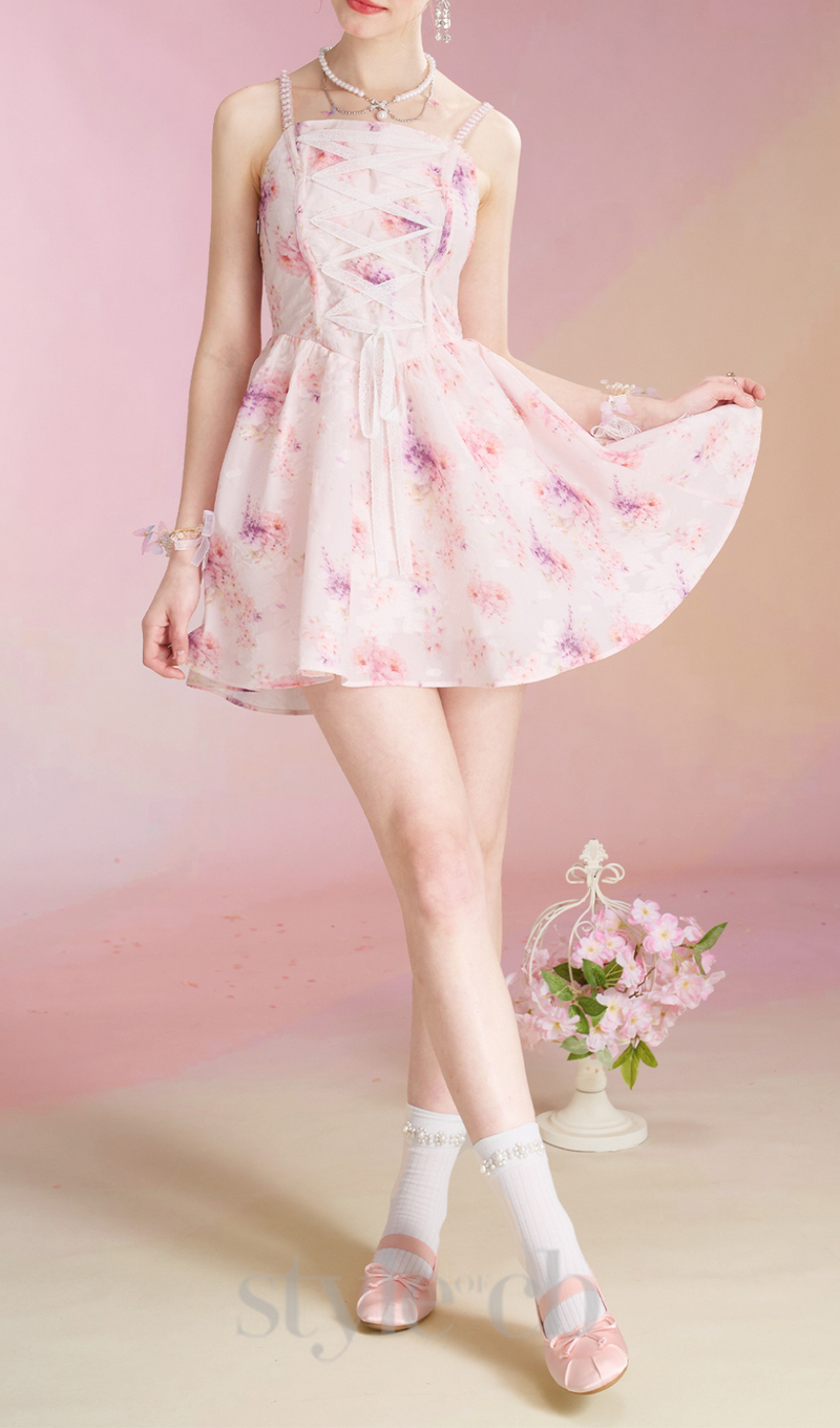 FLORAL PRINTED MINI DRESS IN PINK