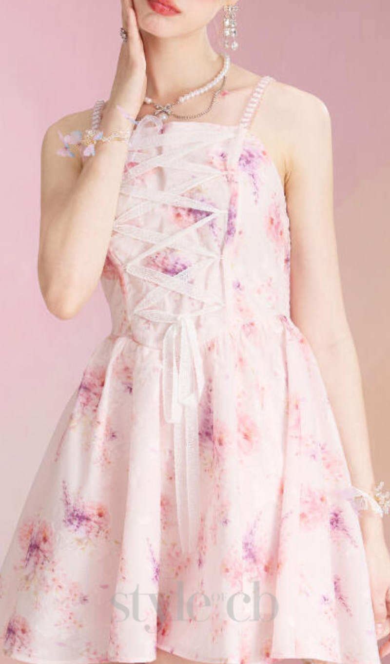 FLORAL PRINTED MINI DRESS IN PINK