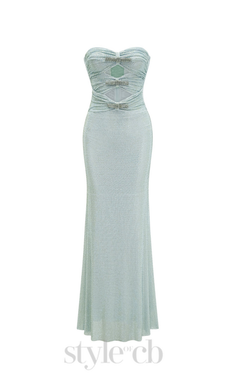 MINT RHINESTONE STRAPLESS MAXI DRESS