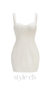 PEARL STUDDED WHITE MINI BODYCON DRESS