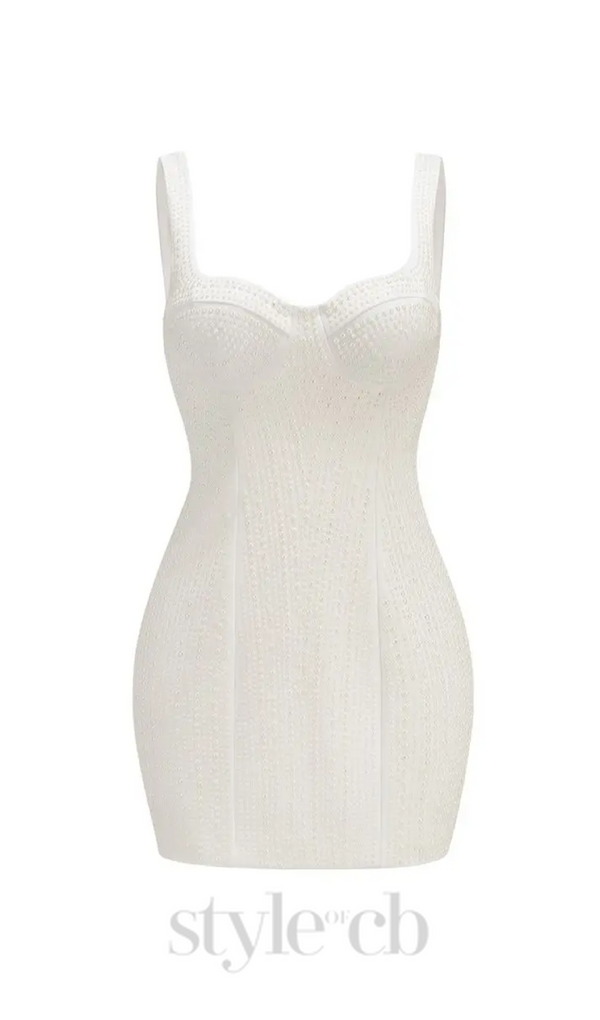 PEARL STUDDED WHITE MINI BODYCON DRESS