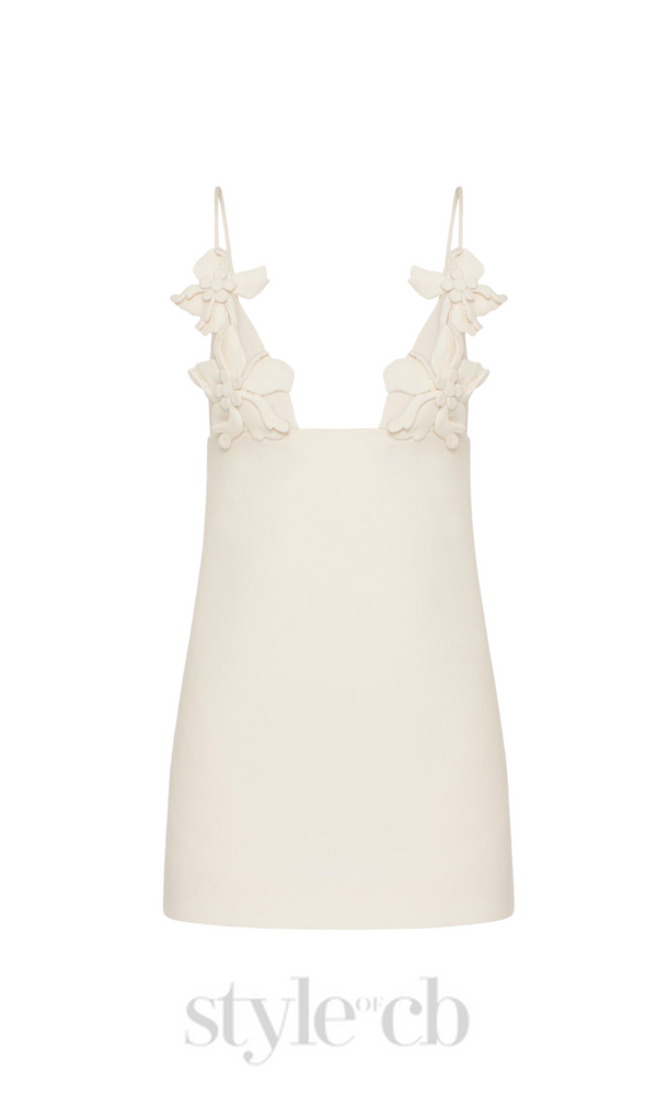 EMBROIDERED CREPE COUTURE MINI DRESS IN WHITE
