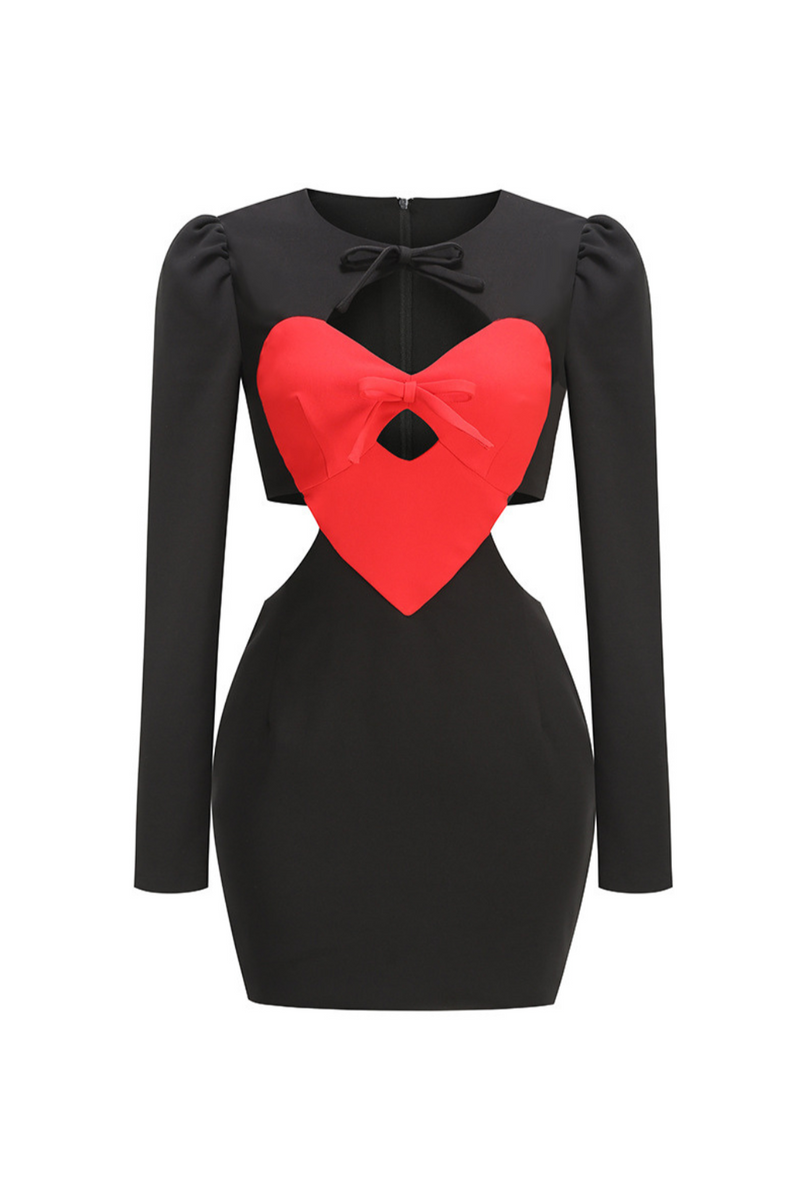 HEART BOW CUTOUT MINI DRESS