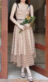 FLOWER MESH DOT MIDI DRESS IN PALE ORANGE