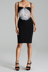 Jacey Mesh Flower Bandage Midi Dress