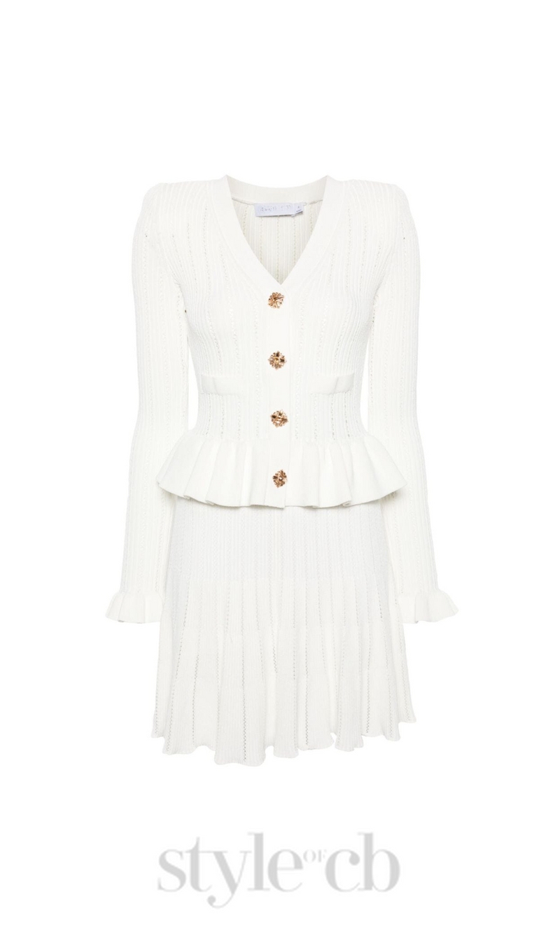URSULA WHITE KNIT PEPLUM MINI DRESS