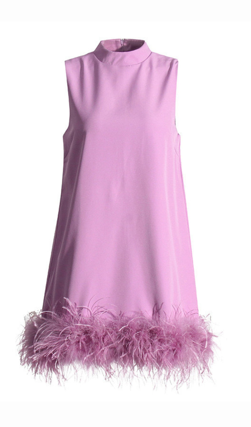 FEATHER MINI DRESS IN WHITE