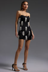 Flor Sleeveless Diamond Tassels Mini Dress in black