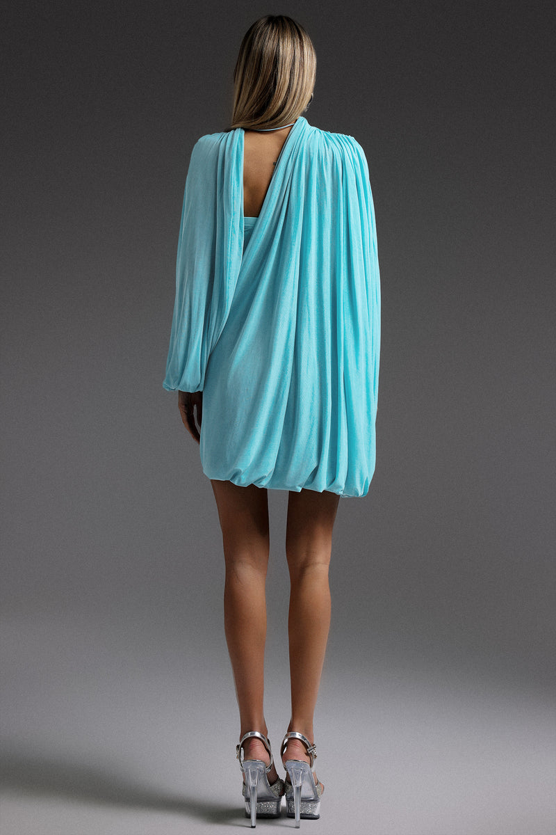 susanna Long Sleeve Fold Splice Mini Dress in blue