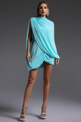 susanna Long Sleeve Fold Splice Mini Dress in blue