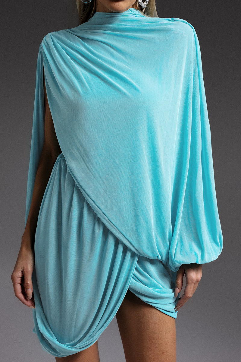 susanna Long Sleeve Fold Splice Mini Dress in blue