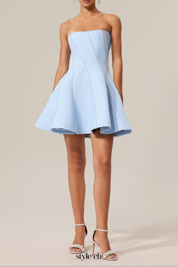 natividad off-shoulder Sleeveless Mini Dress in blue