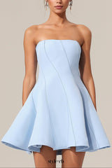 natividad off-shoulder Sleeveless Mini Dress in blue