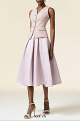 Ella pink V-Neck Sleeveless Top & Skirt Two-Piece Set