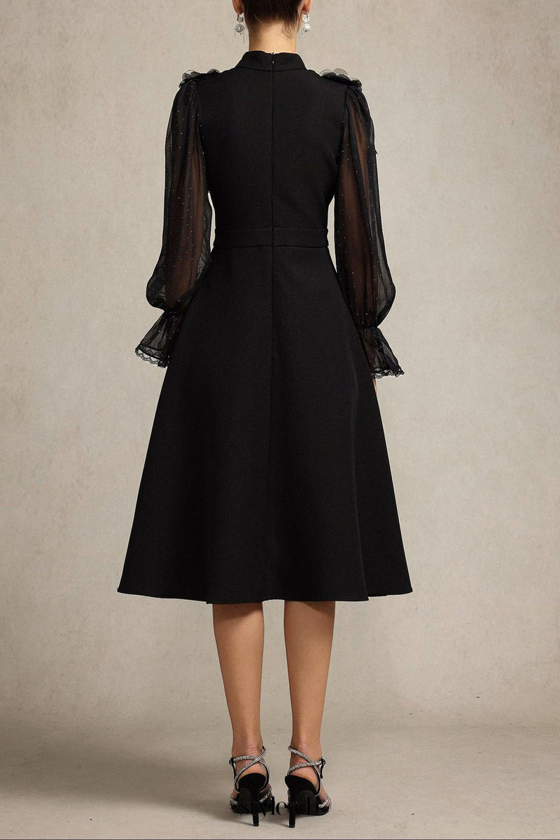 helen Long Sleeves Diamond Artificial Feather Black Top And Skirt Two-Piece Set