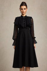 helen Long Sleeves Diamond Artificial Feather Black Top And Skirt Two-Piece Set