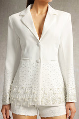 mirabelle Long Sleeve Pearl Blazer in white